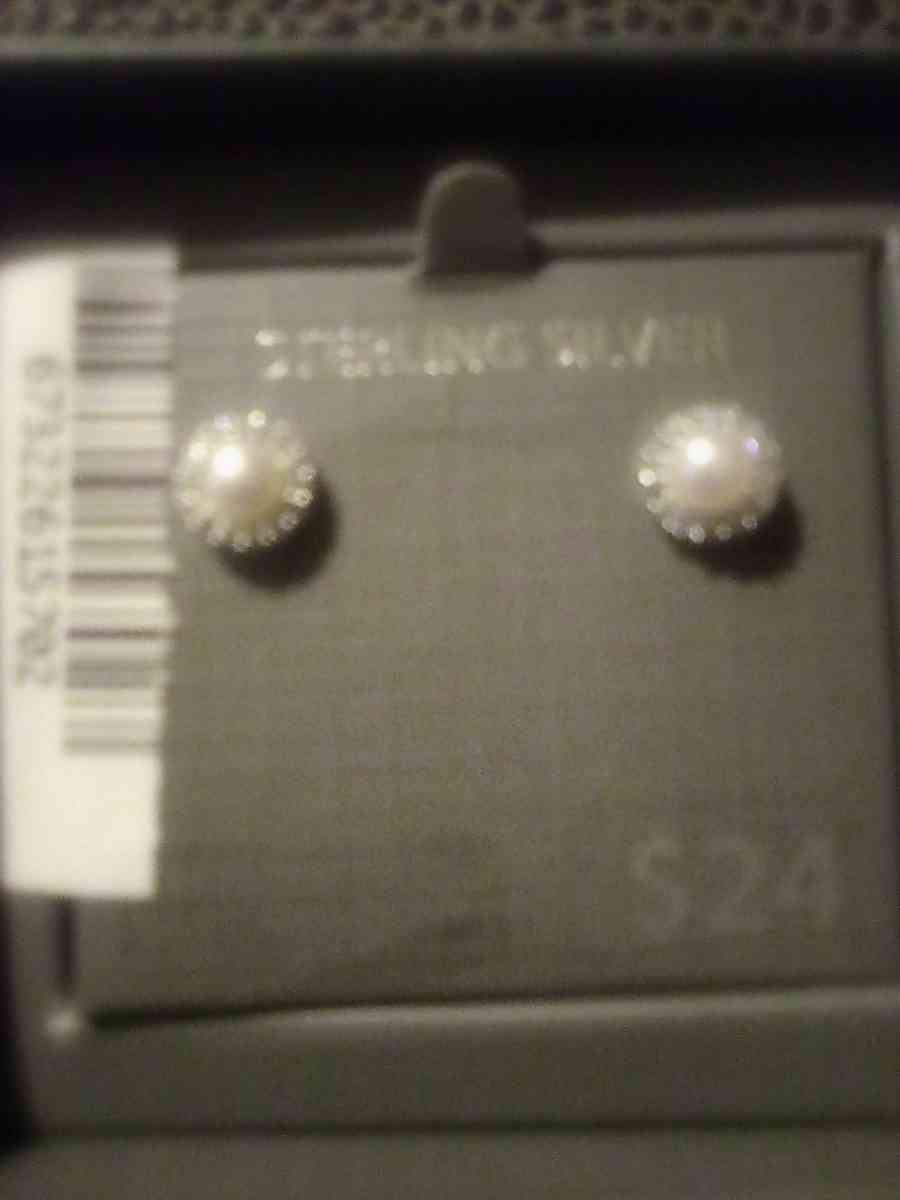 diamond cut pearl sterling silver earings