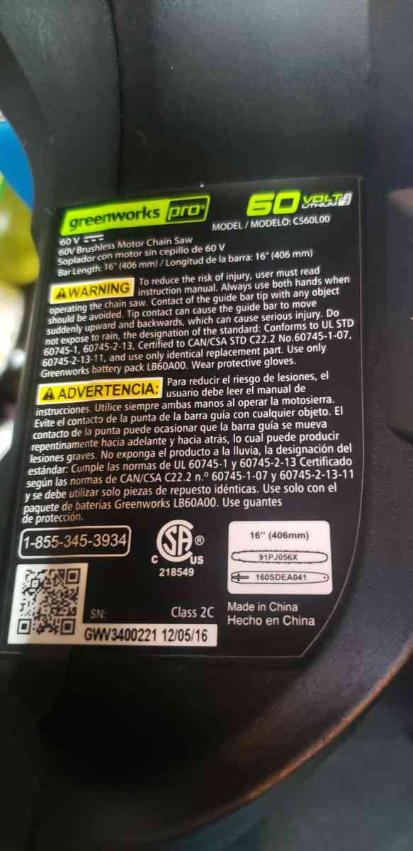 Green works Pro 60V Brushless Motor Chain Saw