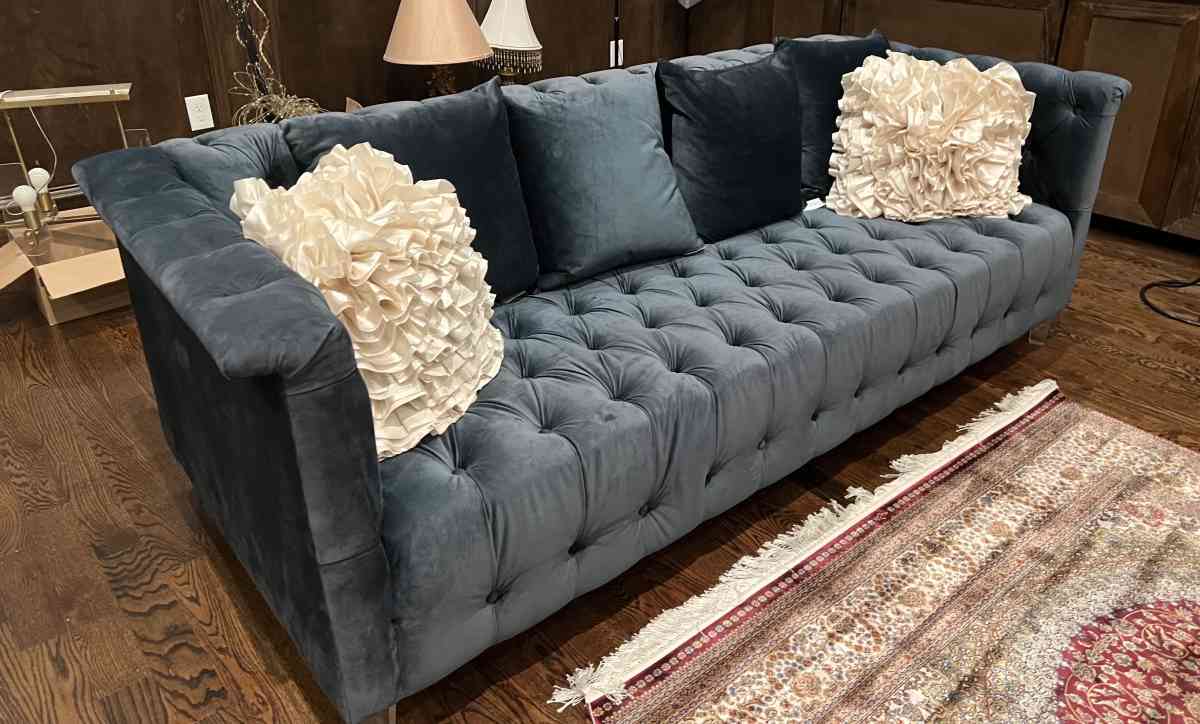 Vertical Navy Velvet Sofa