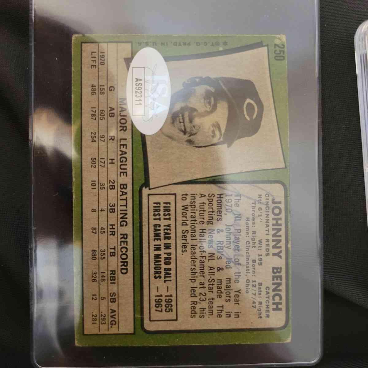 johnny bench 1971 topps card autographed