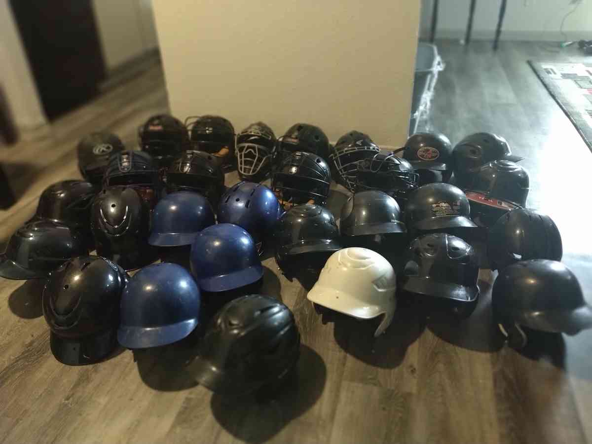 little League catcher gear baseball bats and helmets