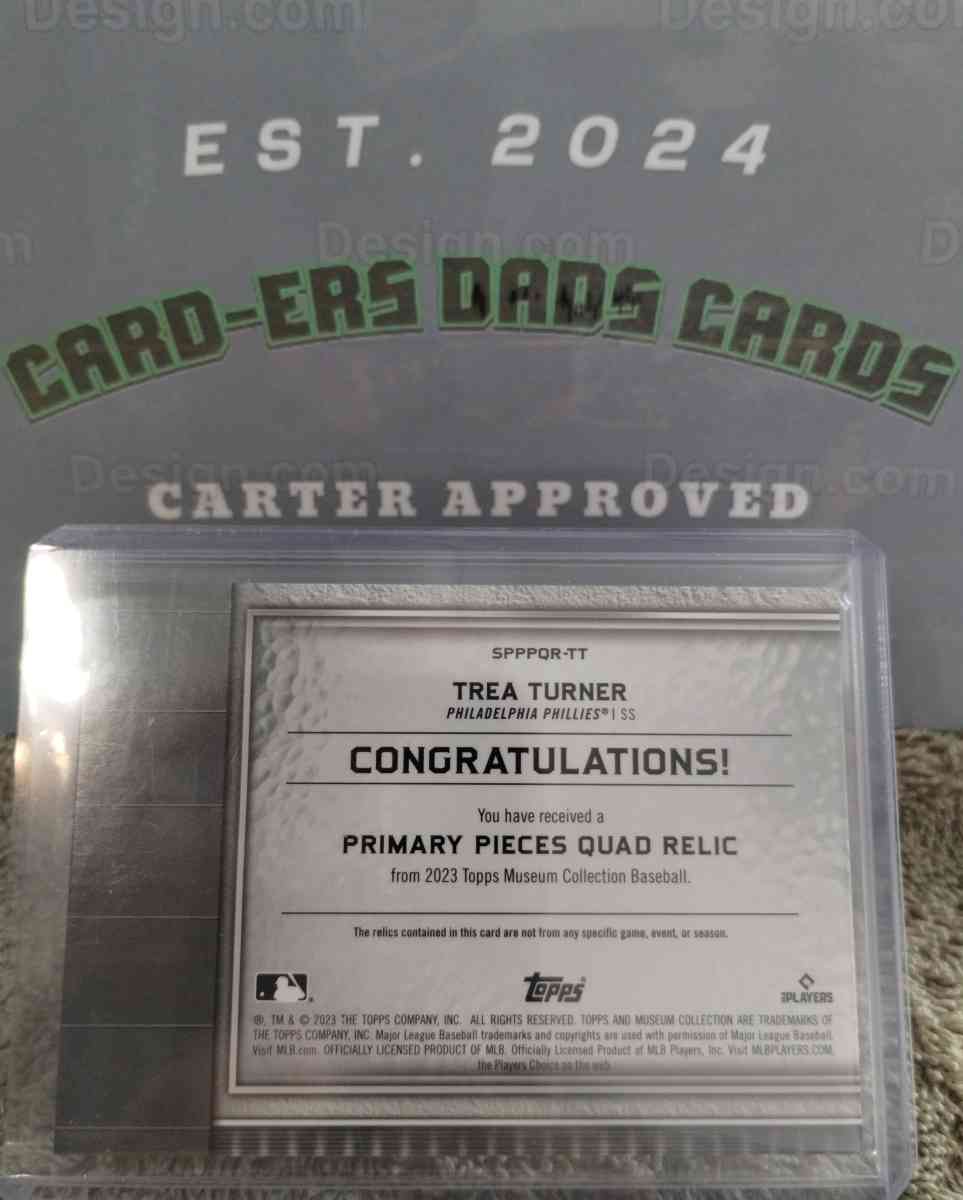 Trea Turner Game Used Jersey Swatch and Bat Card