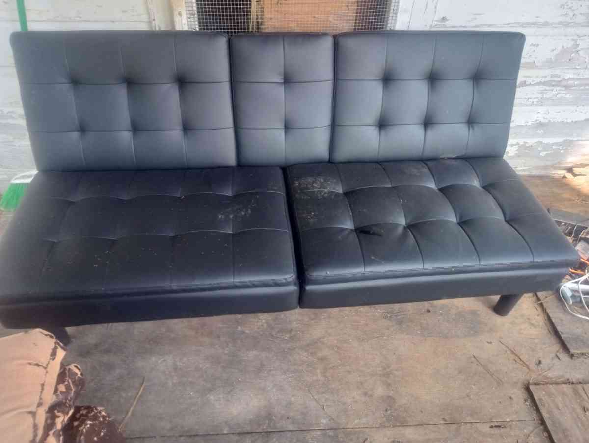 black leather futon couch