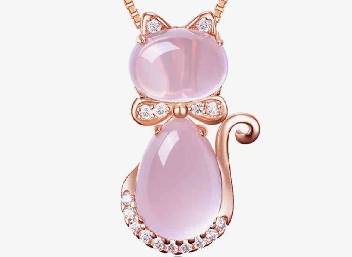Pink Jade Jadeite Rose Gold Plate Cat Pendant Necklace