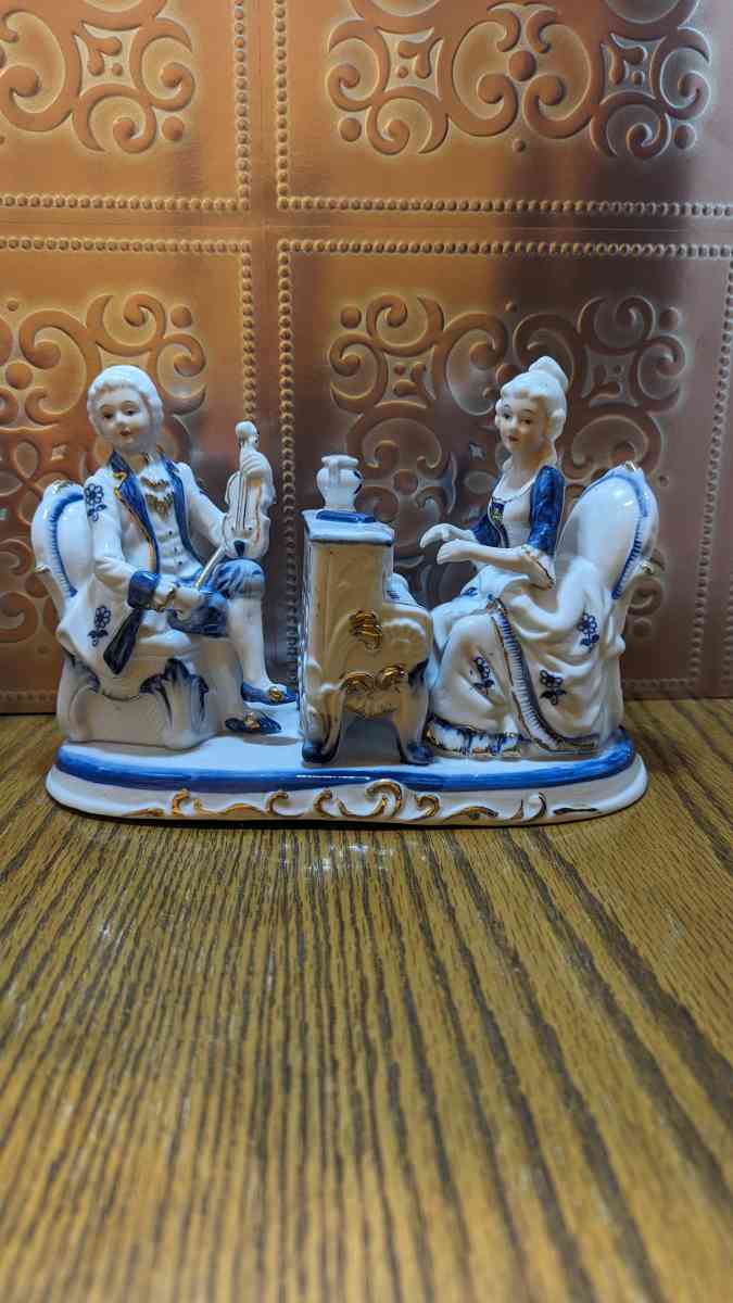 Vintage Victorian Man and Woman Playing a Violin and a Piano