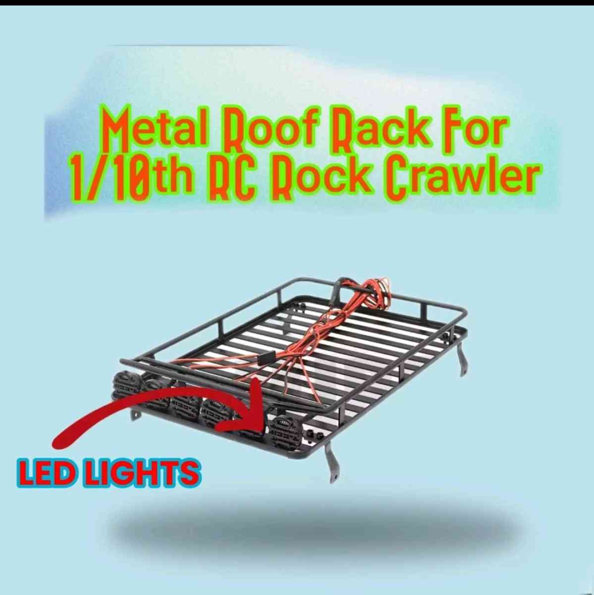 RC Rock Crawler Metal Roof Rack BLK W 4LED Lights Axial 110