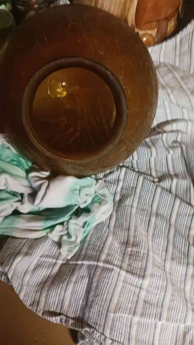 gold yellow crackle glass cover for ceiling light or swag la