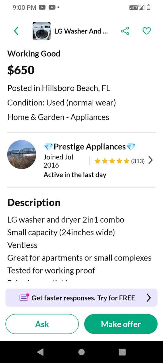 LG all in one smart washer and dryer machine