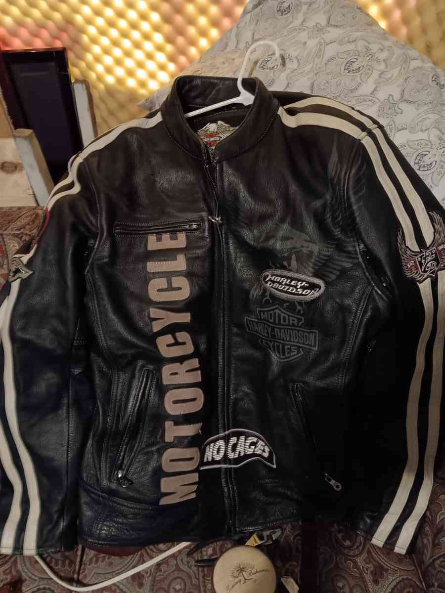 XXL tall Harley Davidson leather jacket with chaps helmet