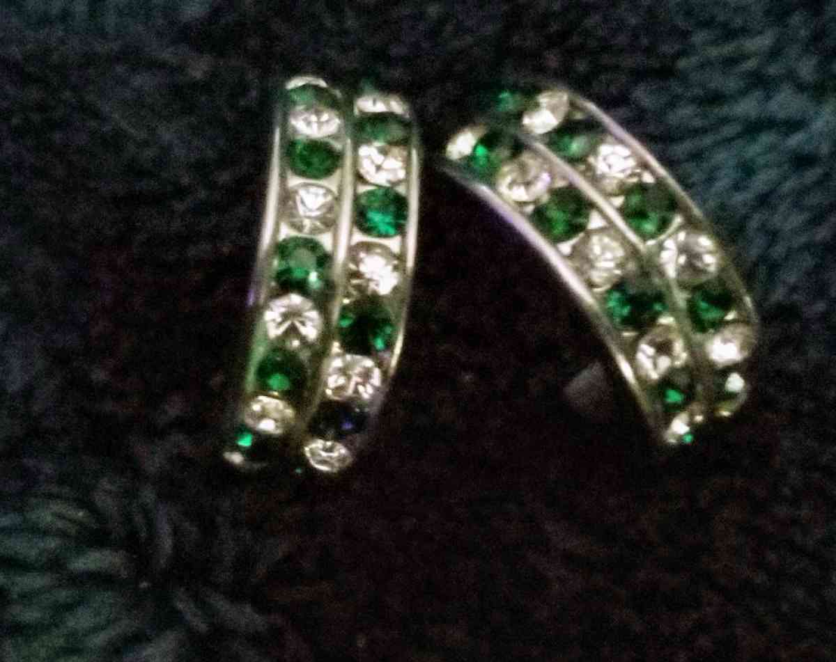 green and white Austrian crystal earrings
