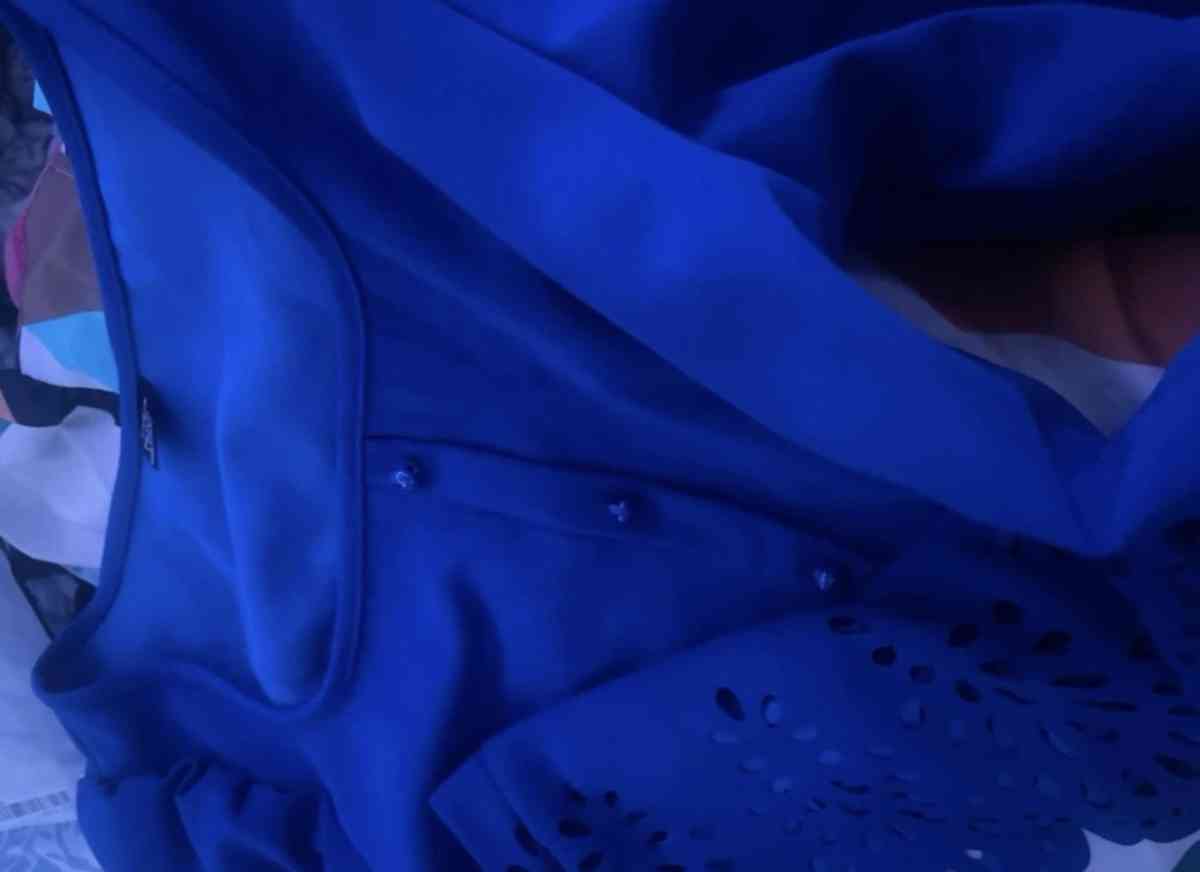 Buttoned Front Laser Cut Hem Puff Sleeve Top