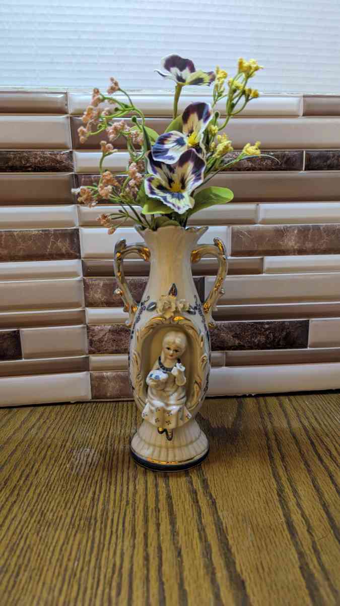 Vintage Victorian  Vase With A 3D Woman Inset Holding Flower