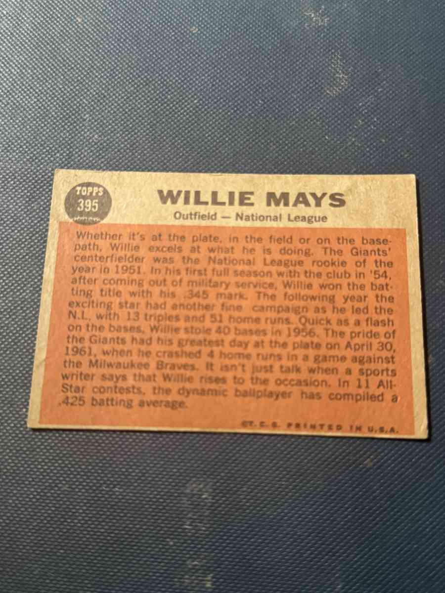 Willie Mays Baseball Card Topps 395