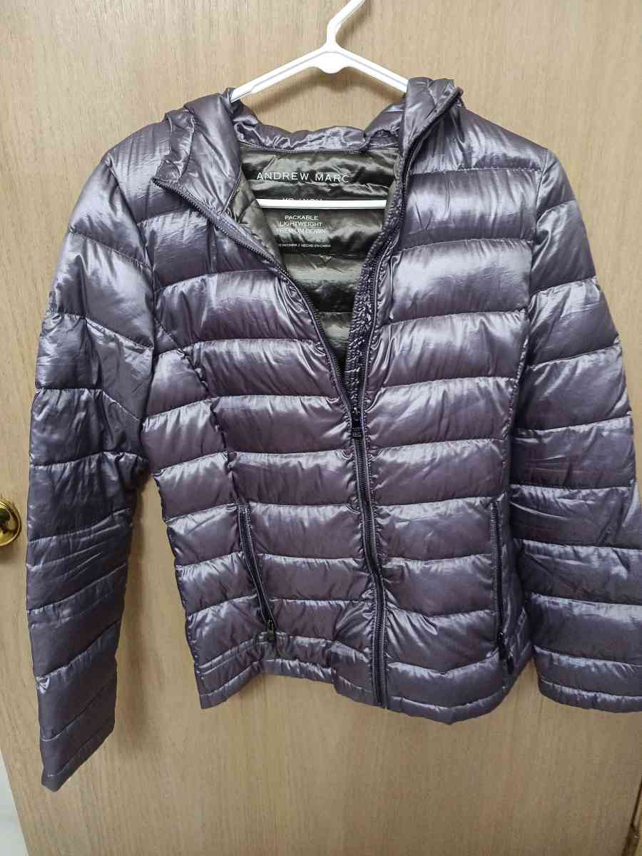 Andrew Marc XS metallic purple puffer