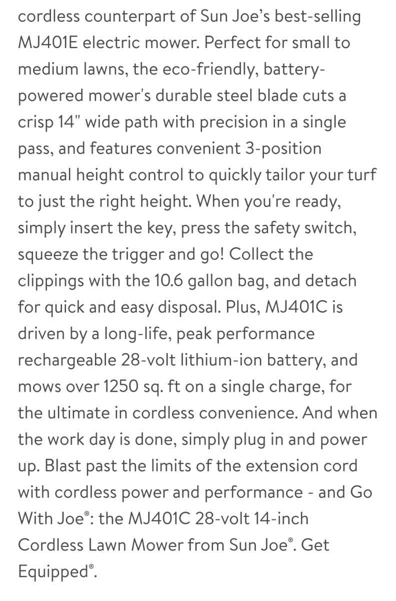 lawnmower Sun Joe electric cordless