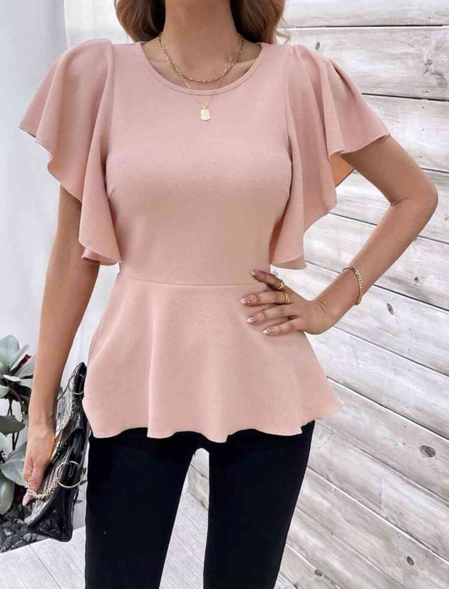 Clasi Womens Butterfly Sleeve Ruffle Hem T Shirt