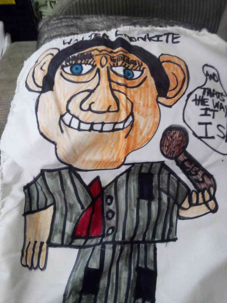 cartoon on pillows and wall hangings