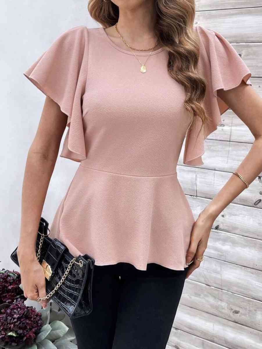 Clasi Womens Butterfly Sleeve Ruffle Hem T Shirt