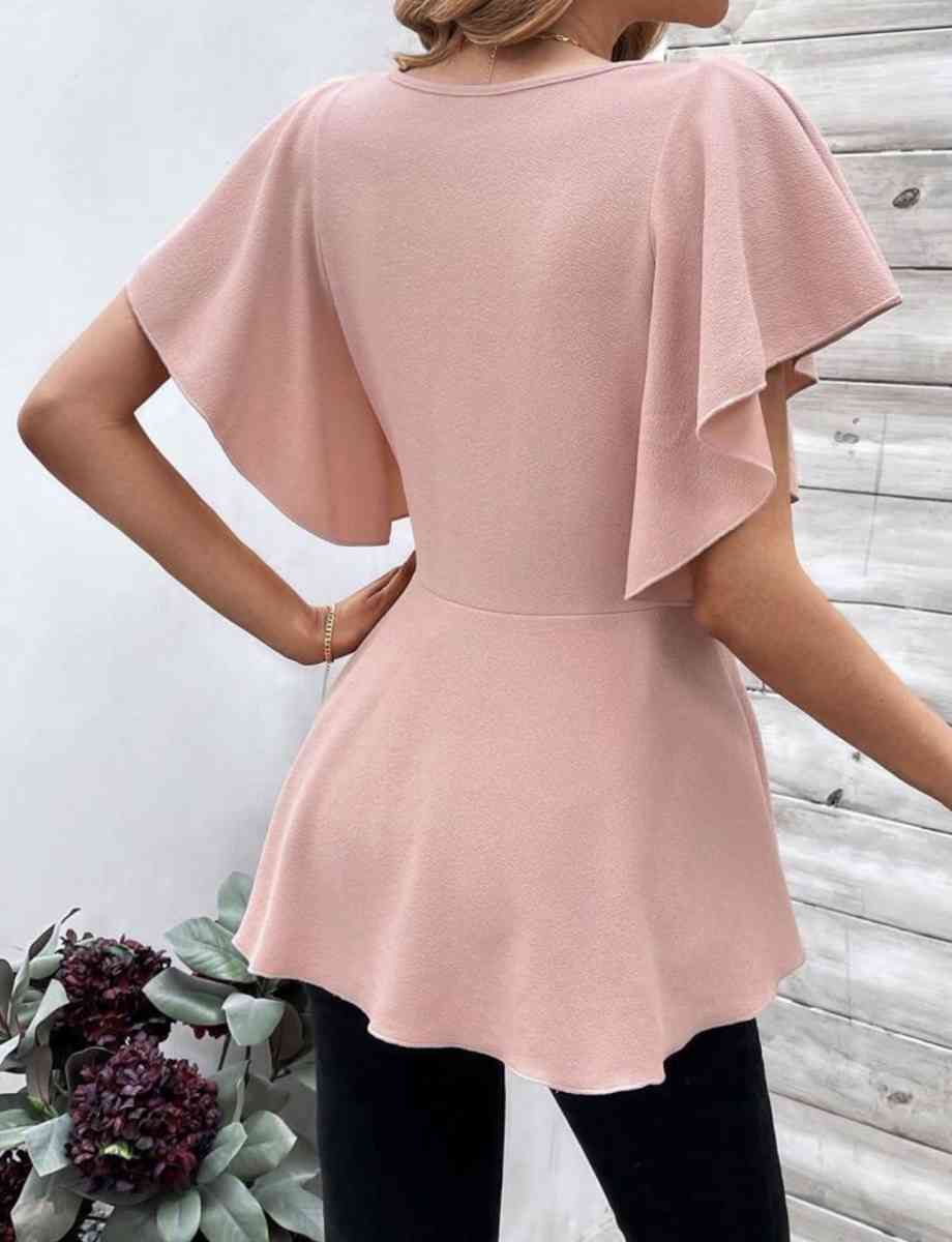 Clasi Womens Butterfly Sleeve Ruffle Hem T Shirt