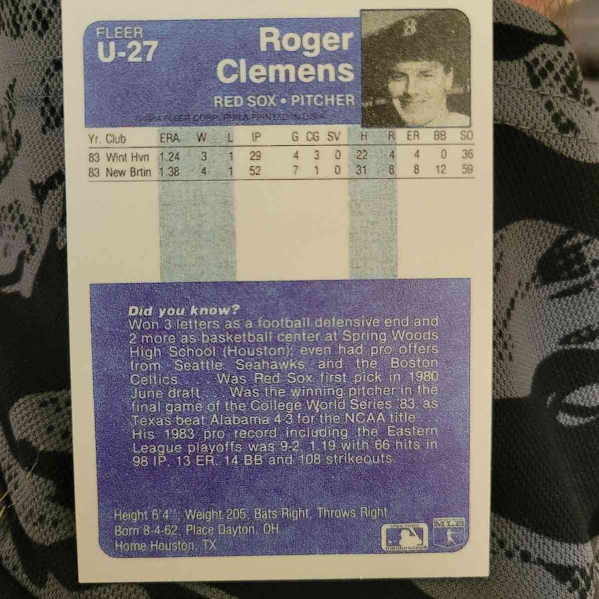 1984 fleer roger clemens rookie