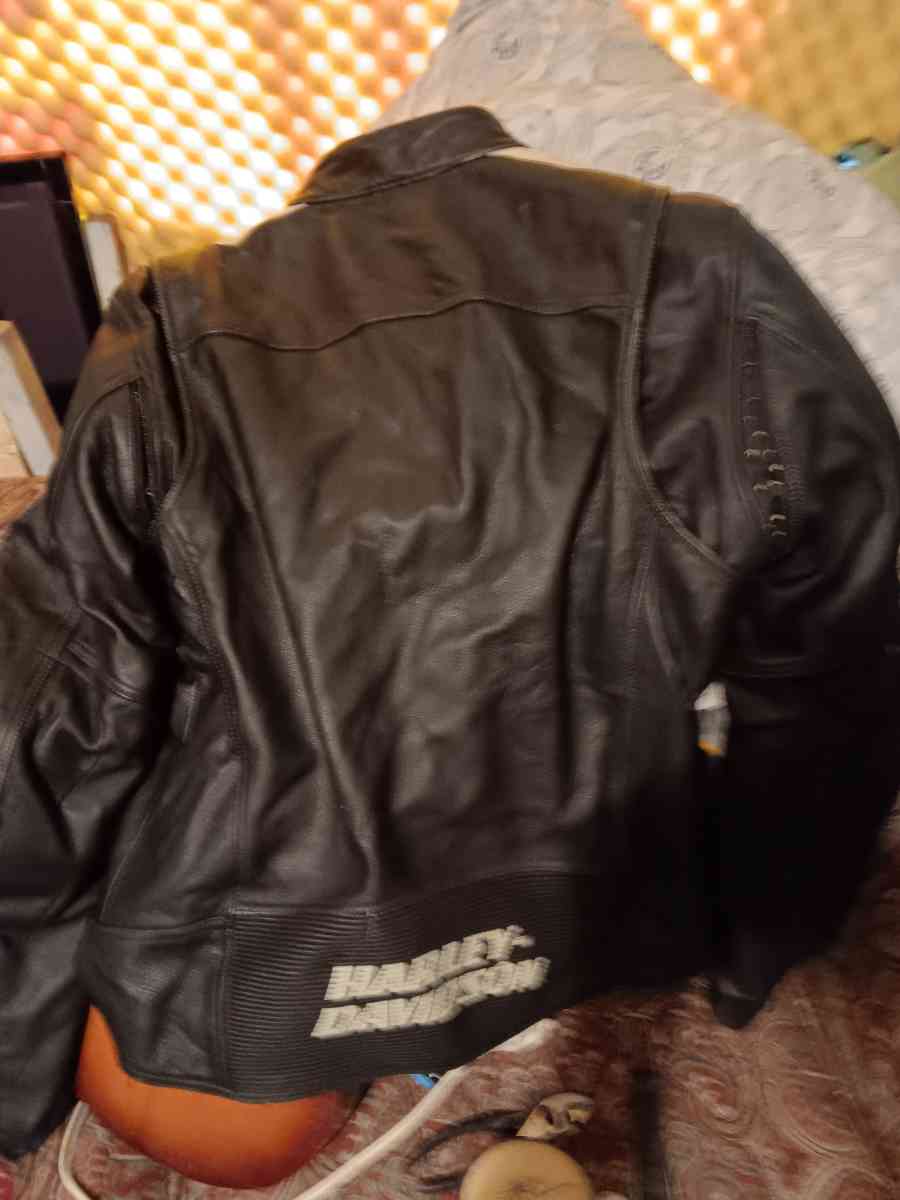 XXL tall Harley Davidson leather jacket with chaps helmet
