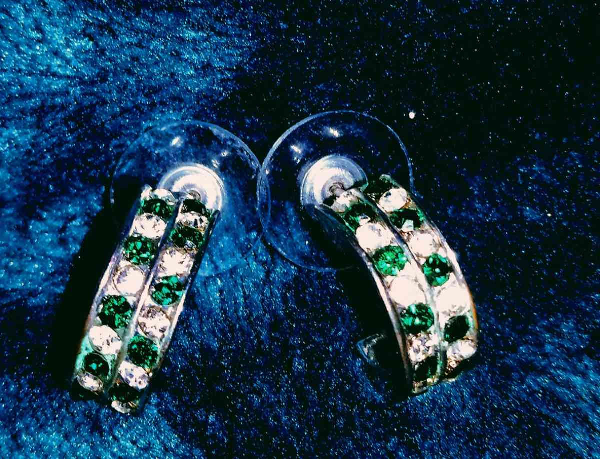 green and white Austrian crystal earrings