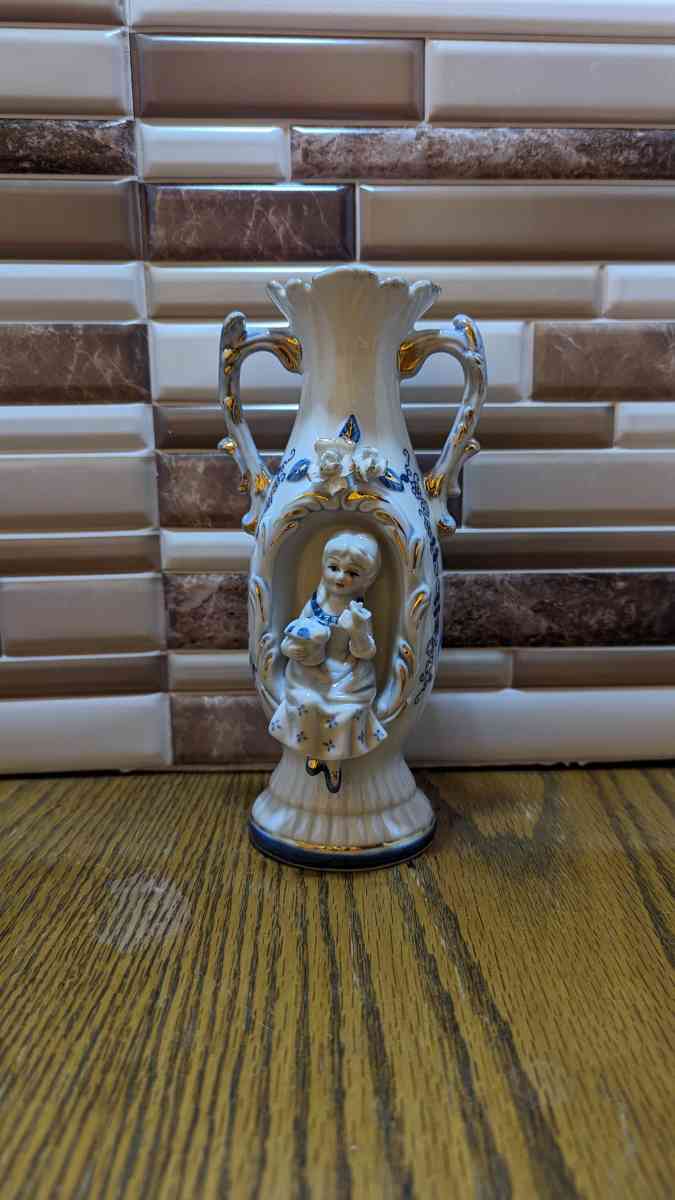 Vintage Victorian  Vase With A 3D Woman Inset Holding Flower