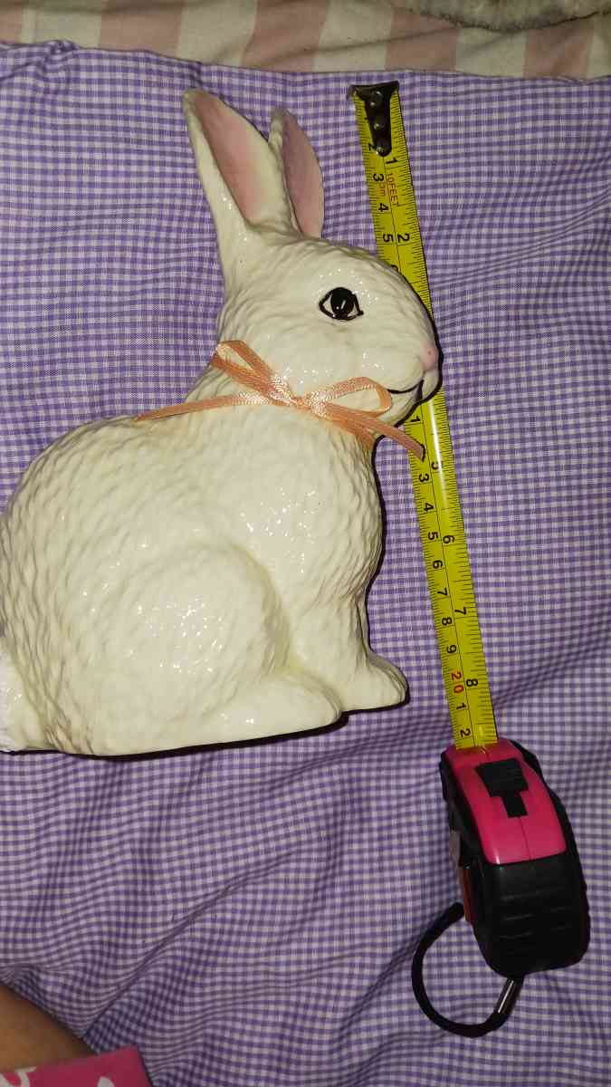 ceramic white rabbit made at va home in marshalltown iowa by