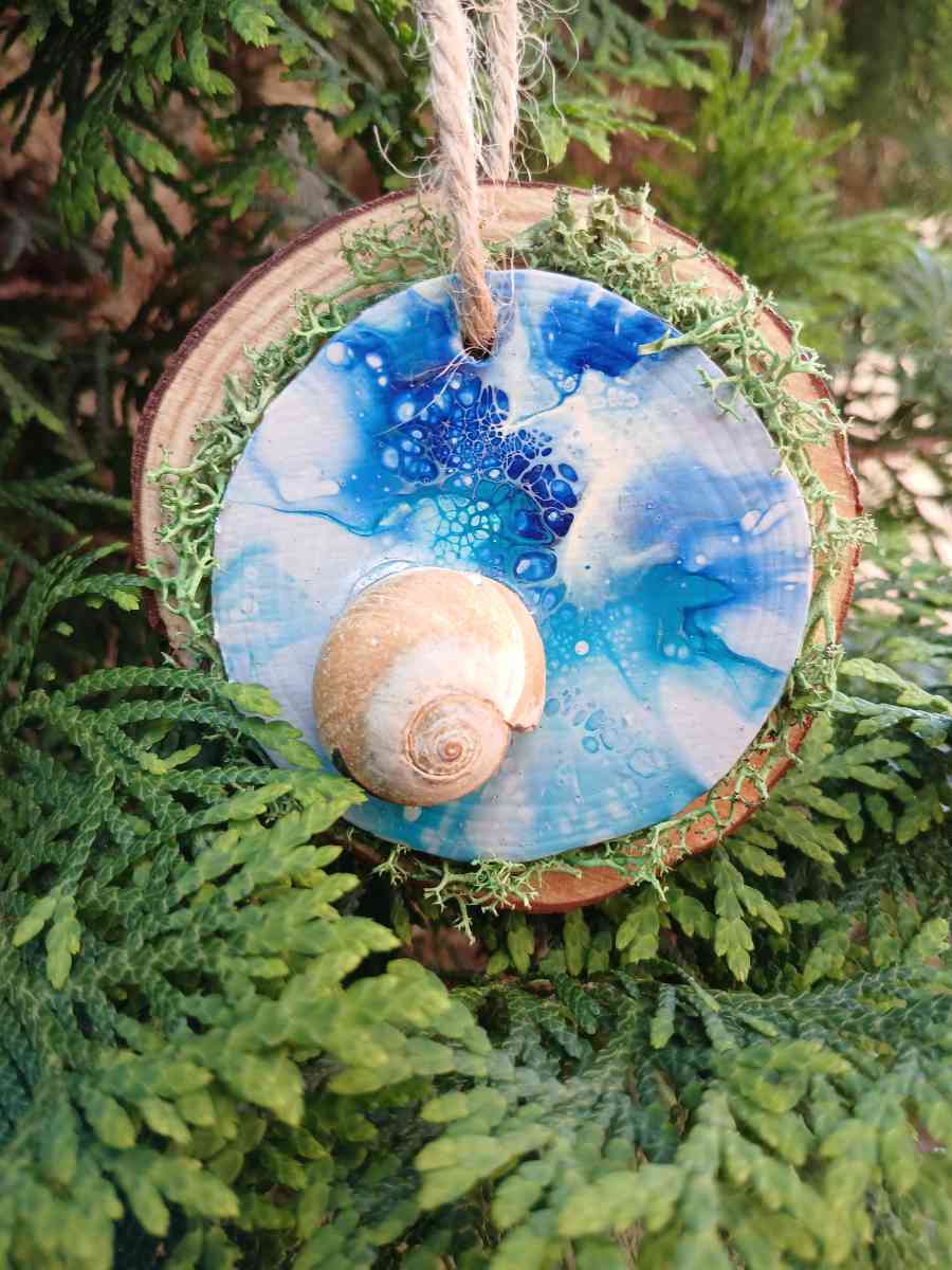 Down by the Sea Hanging Wooden Pour Painted Sharks Eye Ornam