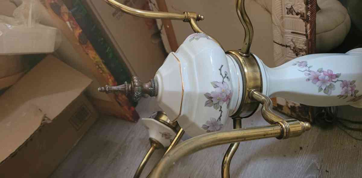 antique porcelian and brass flower chandelior