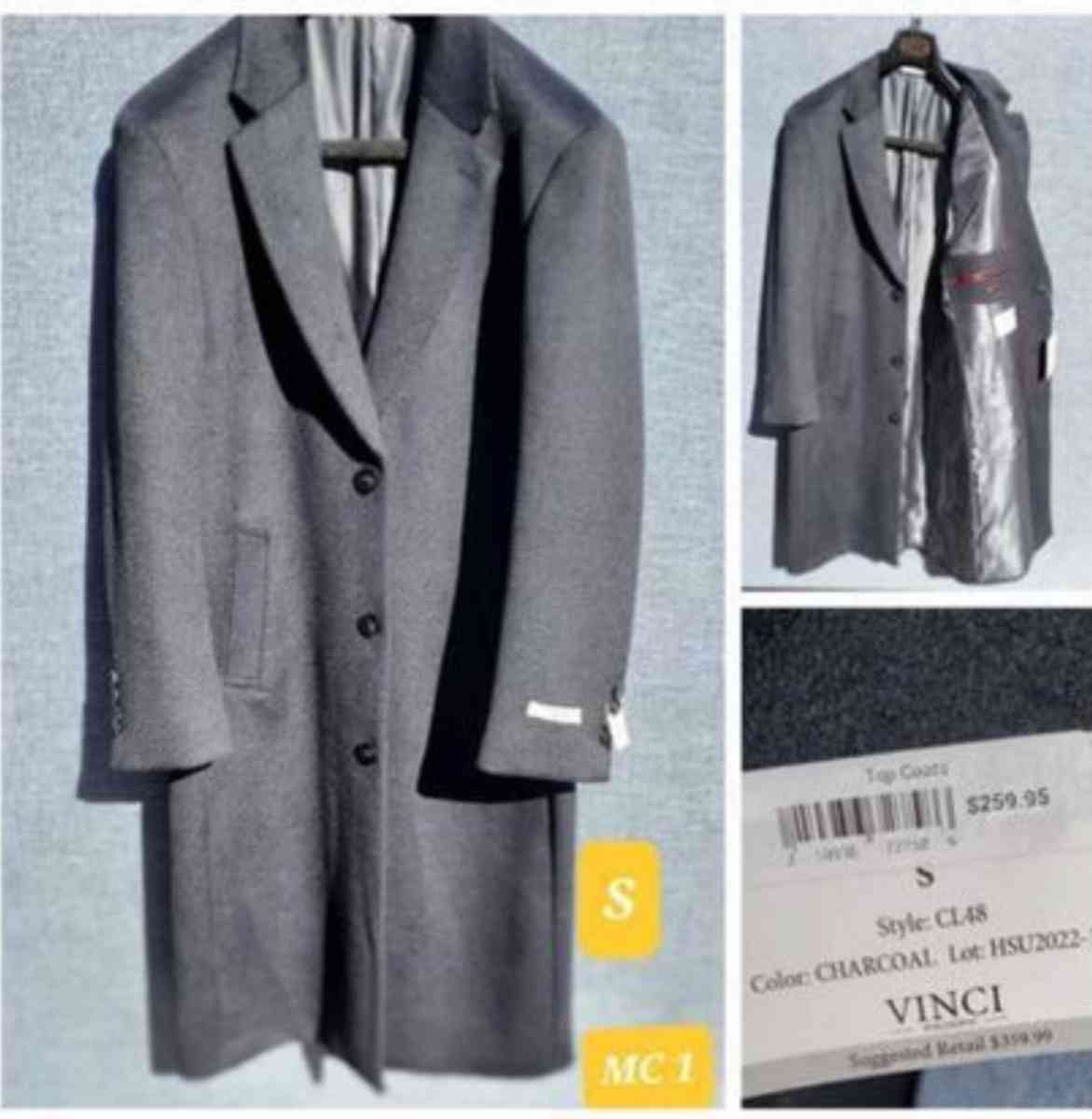 MENS TOP COAT  SMALL  CHARCOAL  RRR Apparel