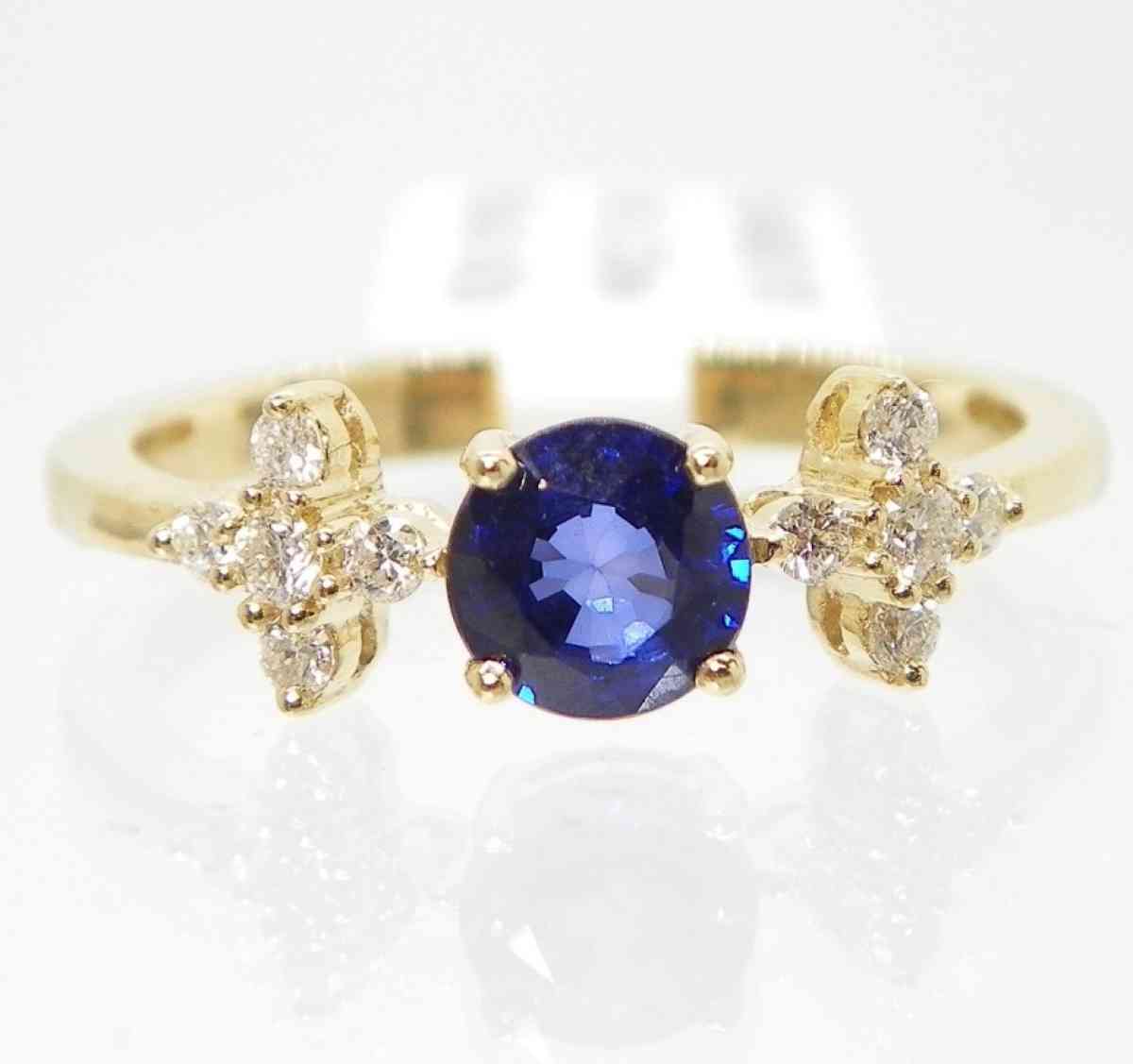 14k gold ring blue sapphire with diamonds