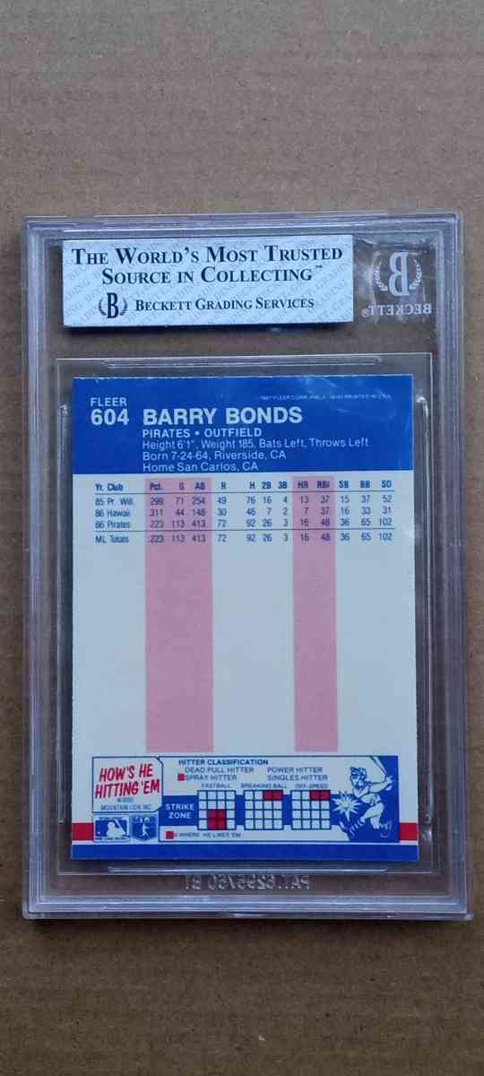 barry bonds  1987 fleer glossy nmmt 8