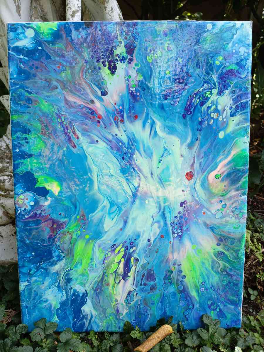 Jungle Brain Waves Absract Acrylic Paint Poured 12x16 Stretc
