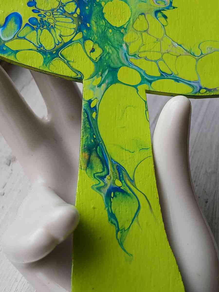 Cosmic Splatter Acrylic Pour Painted Wooden Mushroom