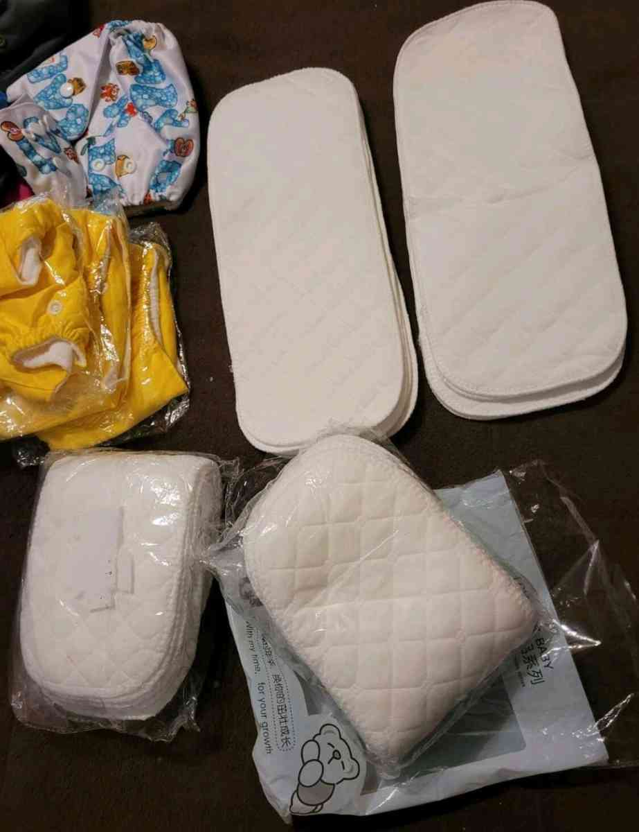 NEW 9 WASHABLE DIAPERS AND 30 PADS