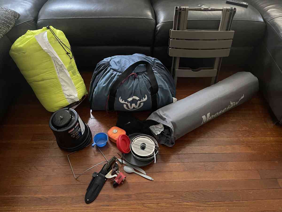 camping gear and tent