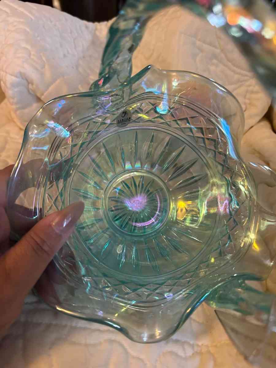 Fenton sea green glass basket