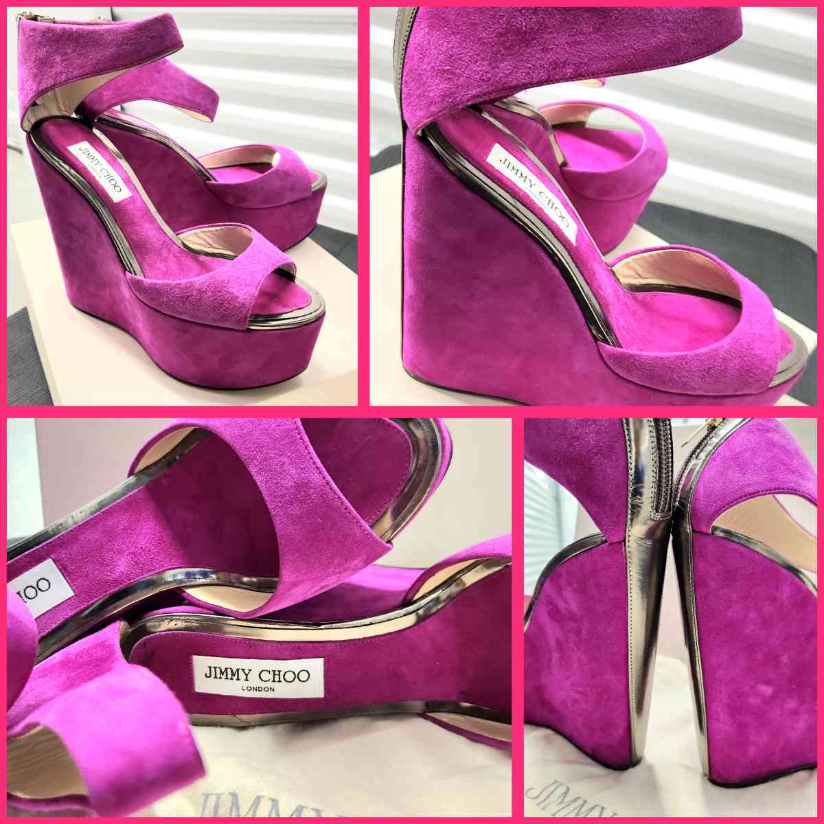 Jimmy CHOO Preloved Fushia Suede Metallic Leather TOPAZ 5in