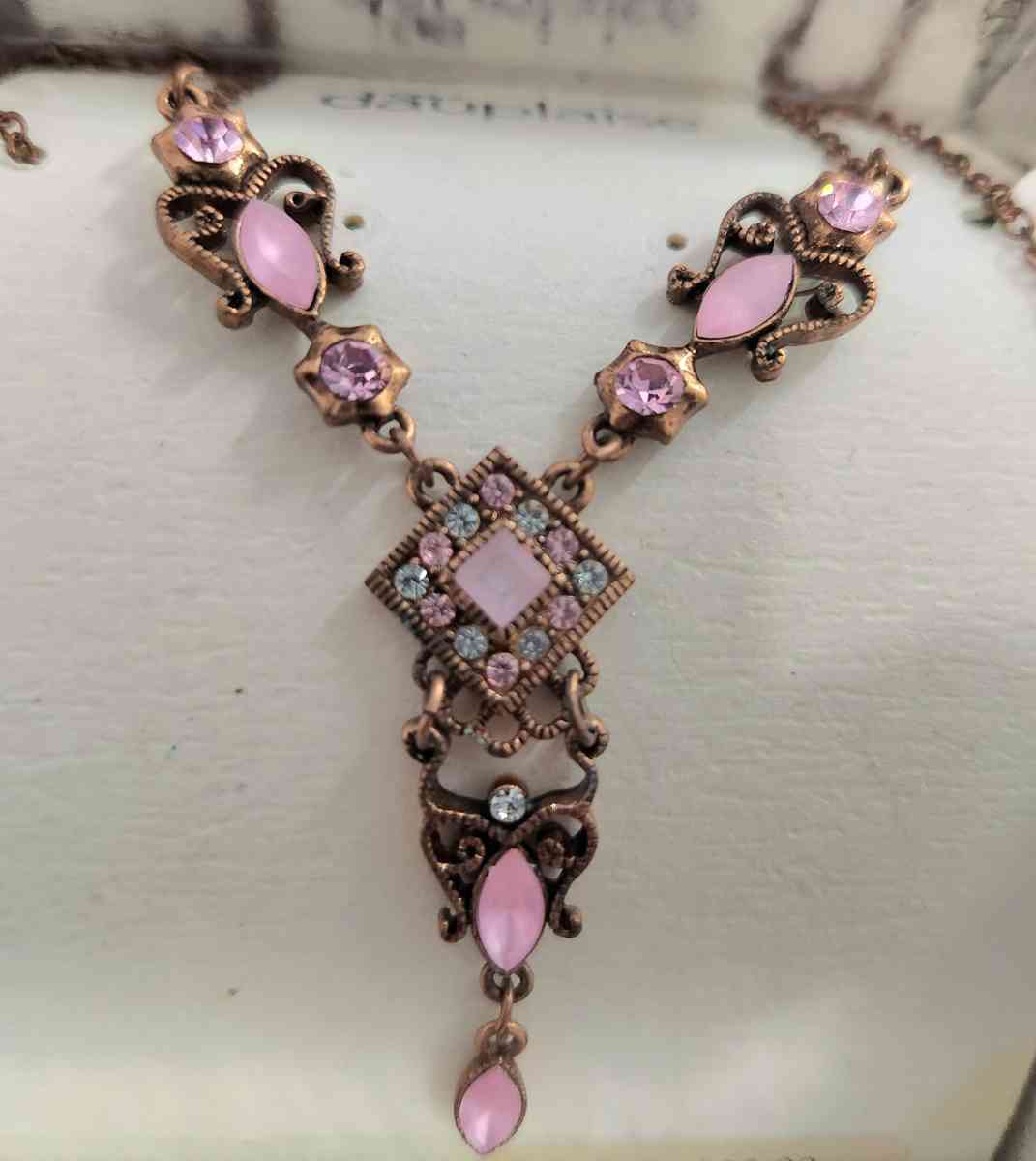 Beautiful Victorian Diamond Accent and Pink Stone Necklace