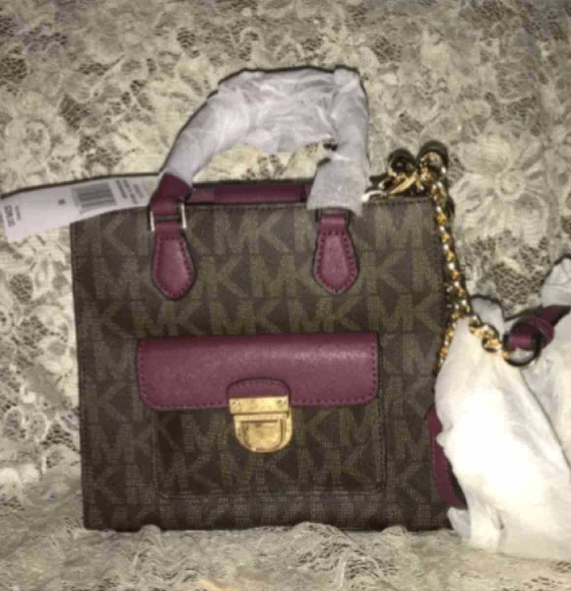 New MICHAEL KORS Bridgette Mini Messenger BrownPlum MK Logo