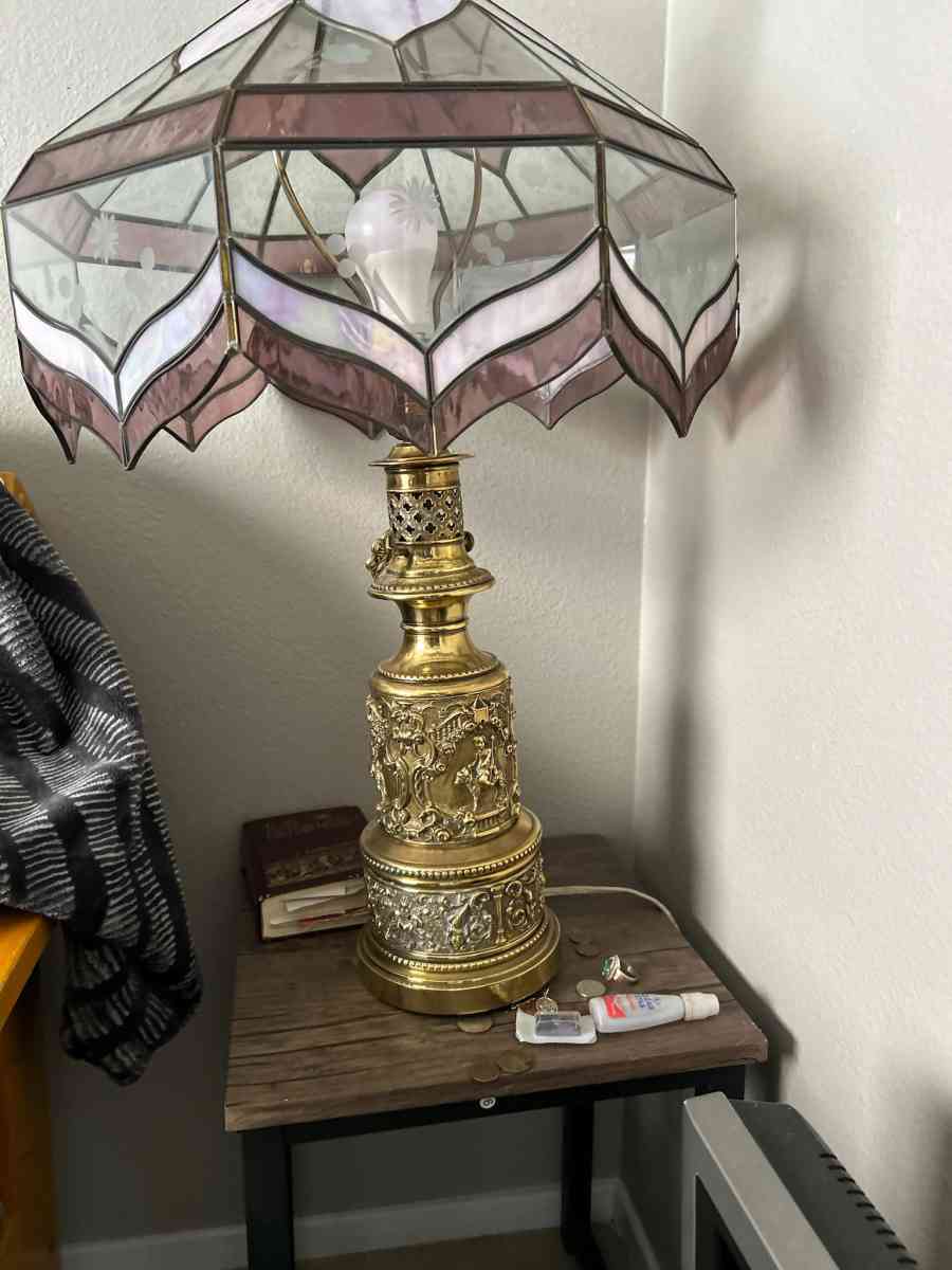 old Vincents lamp shade and lamp