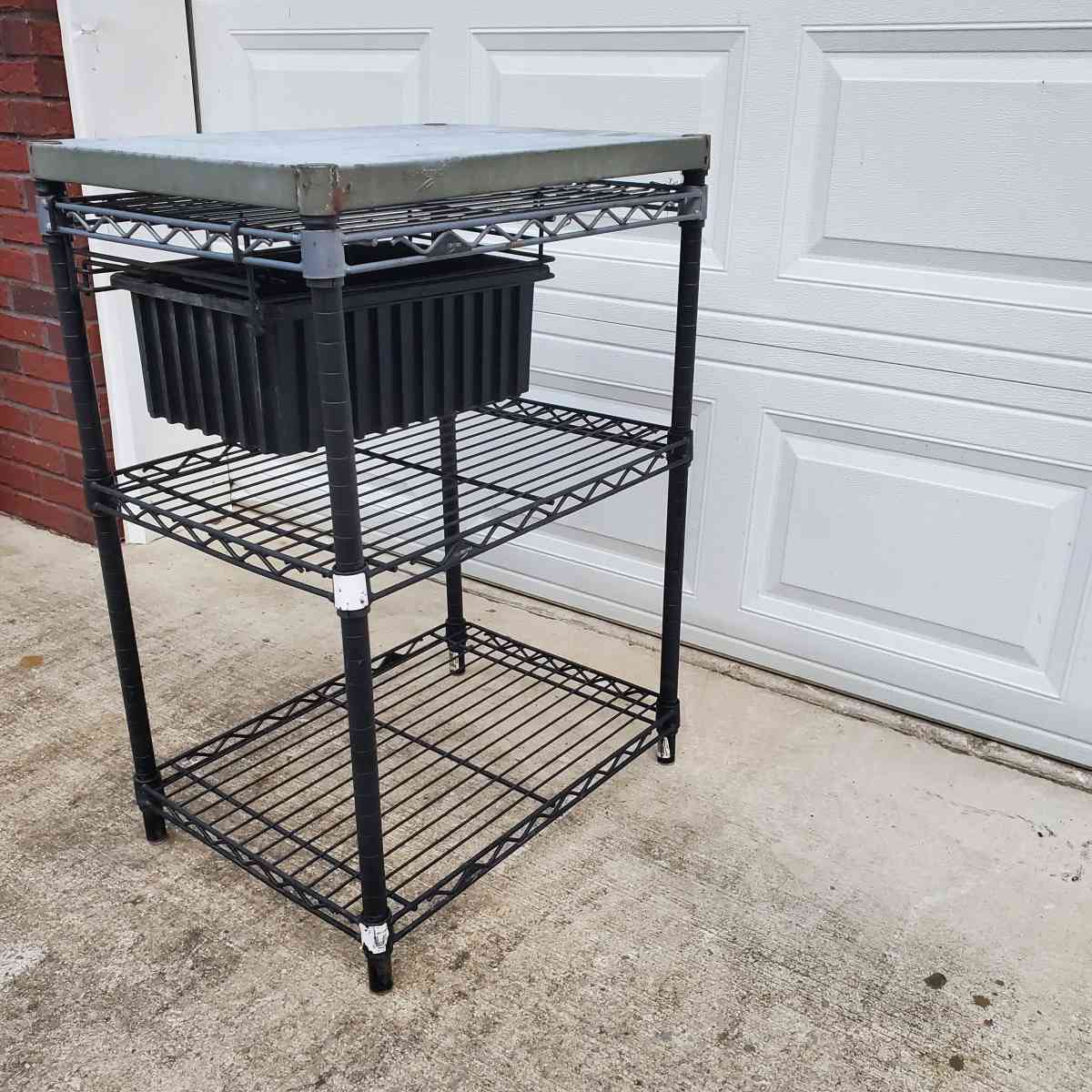 2 Shelf Rack With Stainless Steel Top And Pull Out Basket