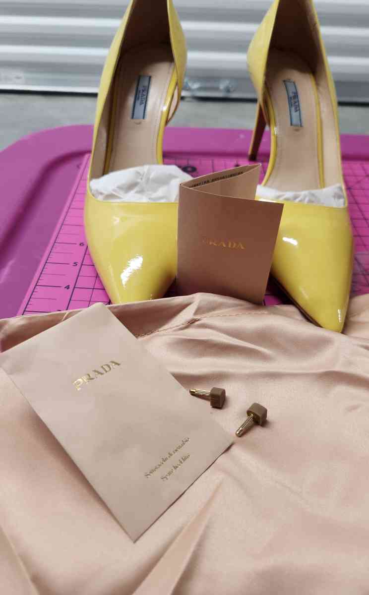 PRADA Yellow Patent Leather DOrsay Pumps