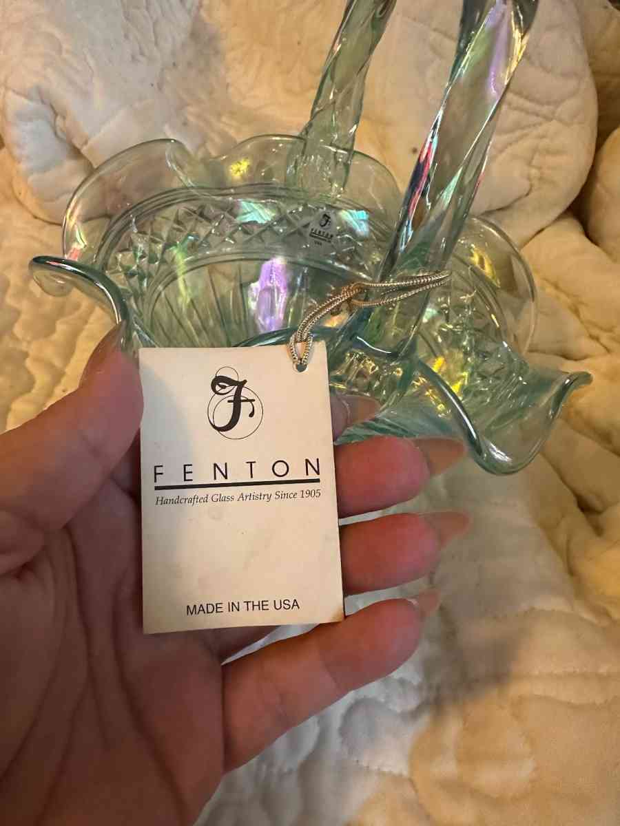Fenton sea green glass basket