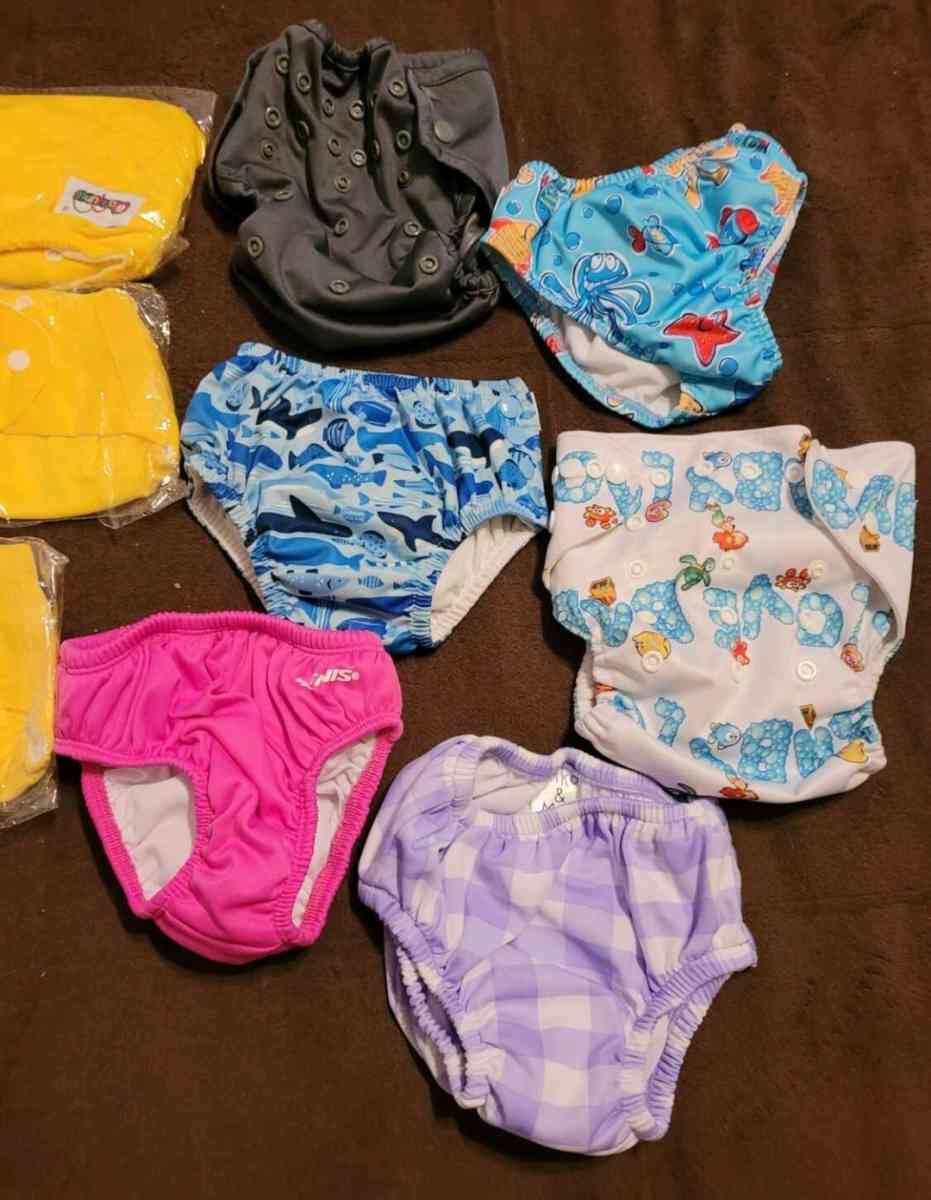 NEW 9 WASHABLE DIAPERS AND 30 PADS