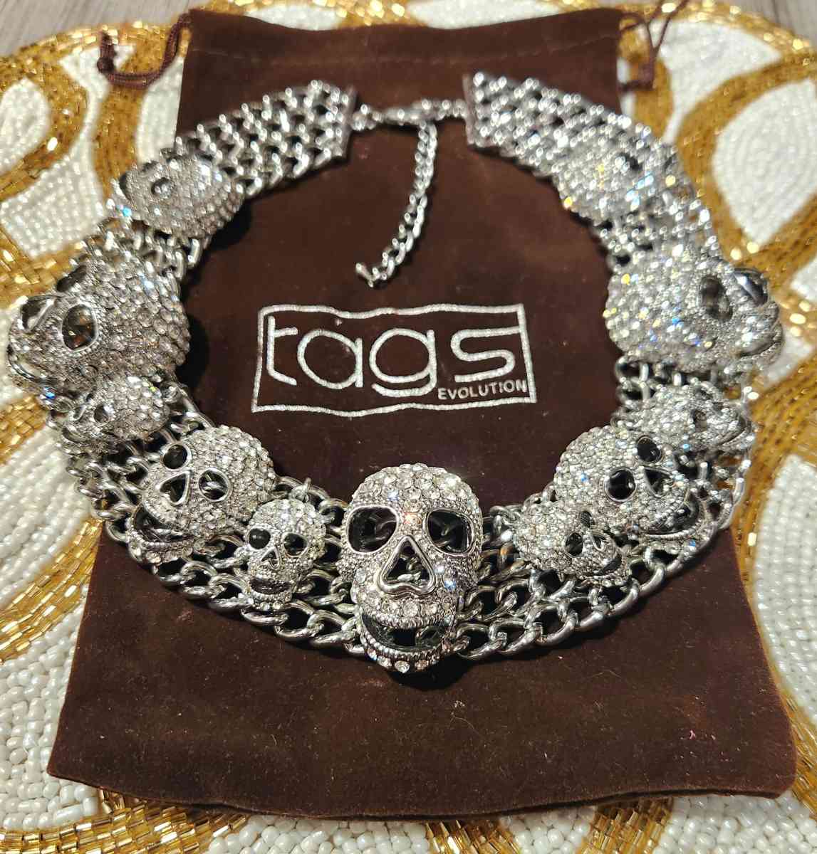 TAGS 11 Skull Swarovski Crystal Rhodium Plated Womens Excl