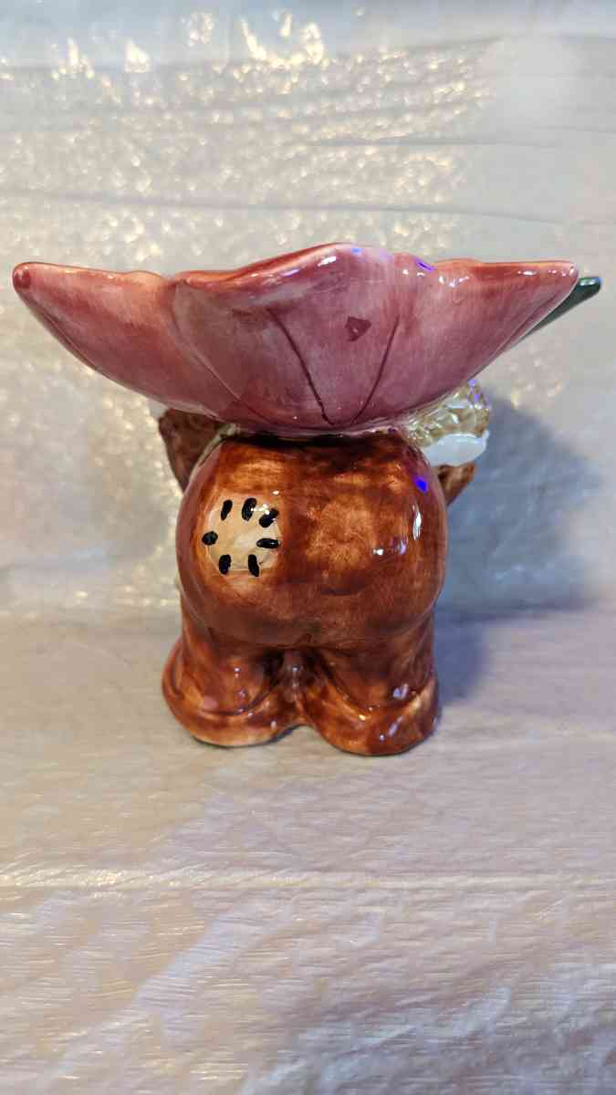 Vintage WCL Ceramic Scarecrow Holding a Leaf Dish on His Bac