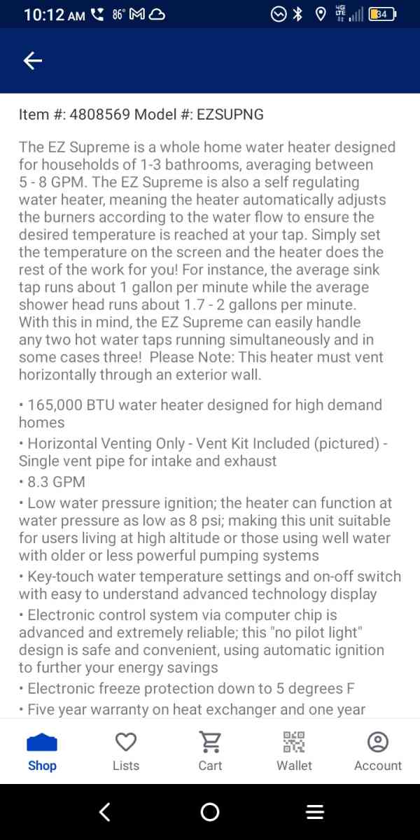 Tankless gas water heater