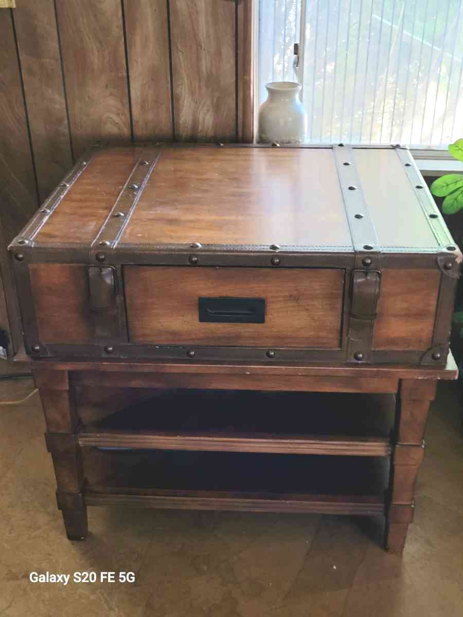 wooden end table Ashleys furniture Flanders collection